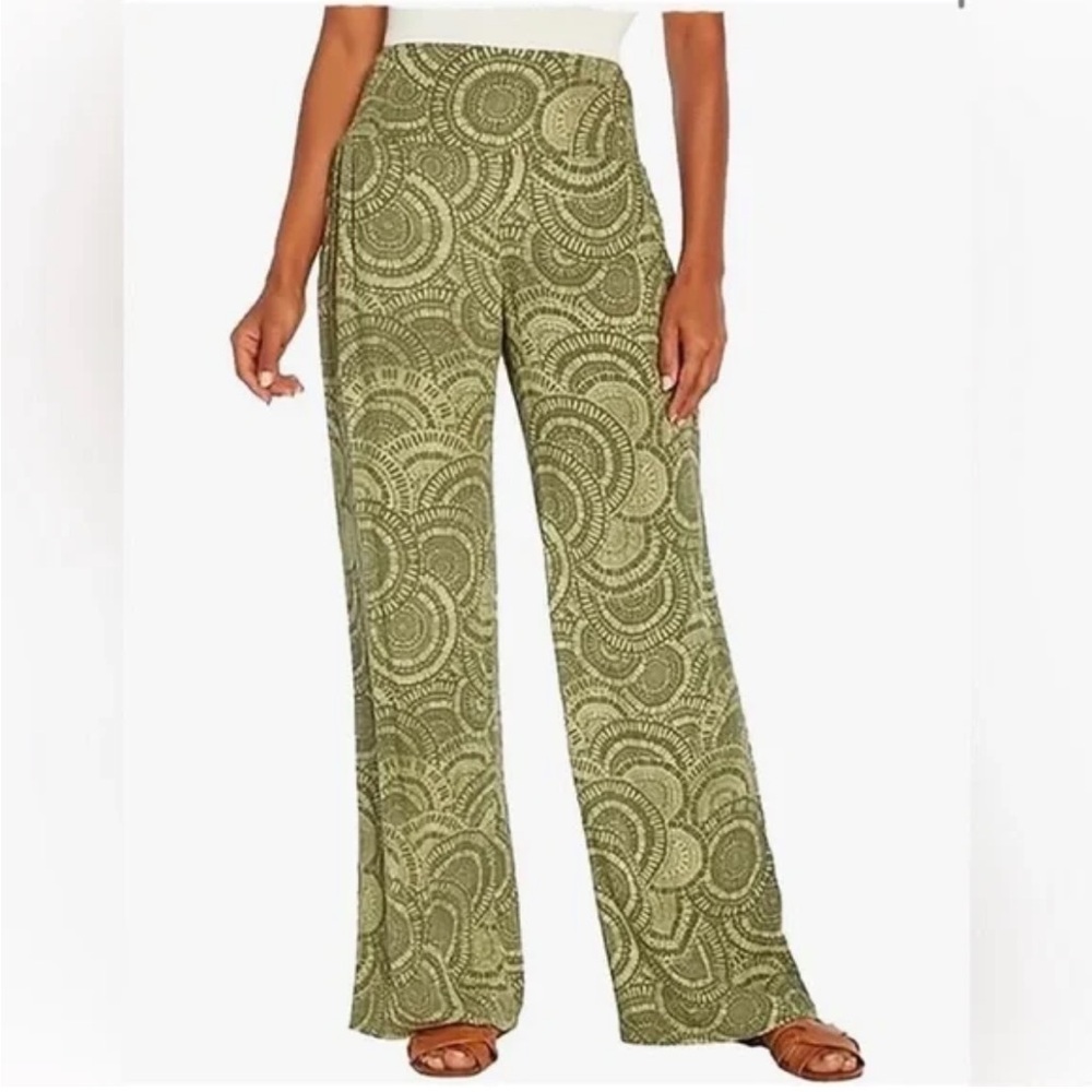 THREE DOTS Medallion Print Pants Wide Leg Festival Boho S Rayon Flowy Bohemian
